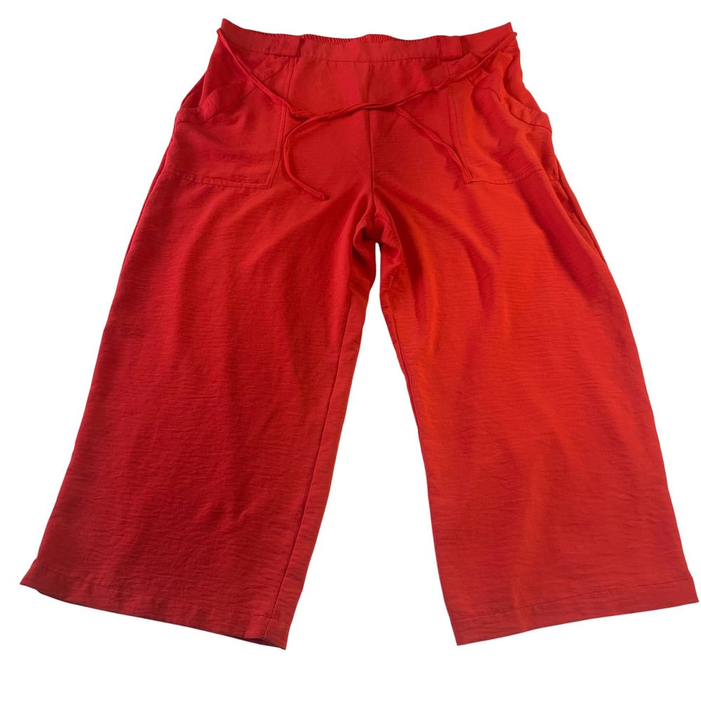 Hope & Harlow Women XL Red Cropped Wide Leg Drawstring Pants Patch Pockets
